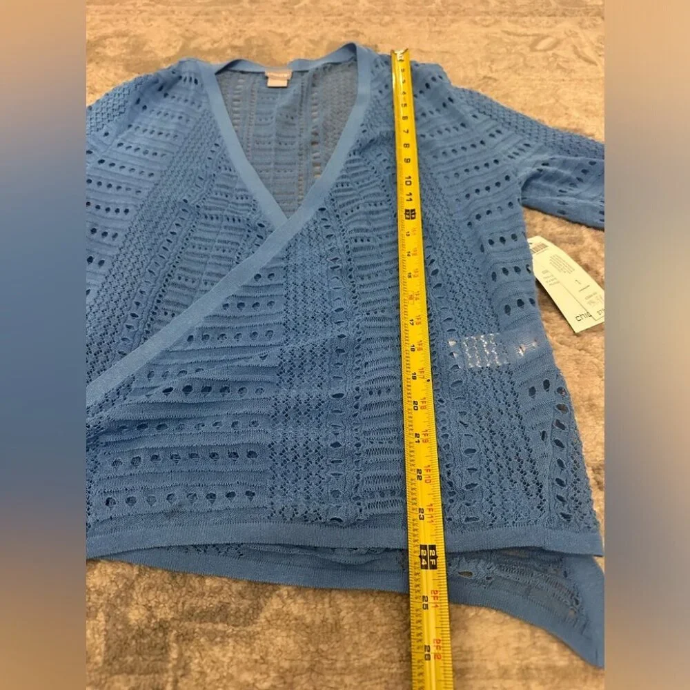 NWT Women’s Chico’s Open Cardigan Large/sz 2 The Front Pointelle 3/4 Sleeve $80 - Picture 8 of 9